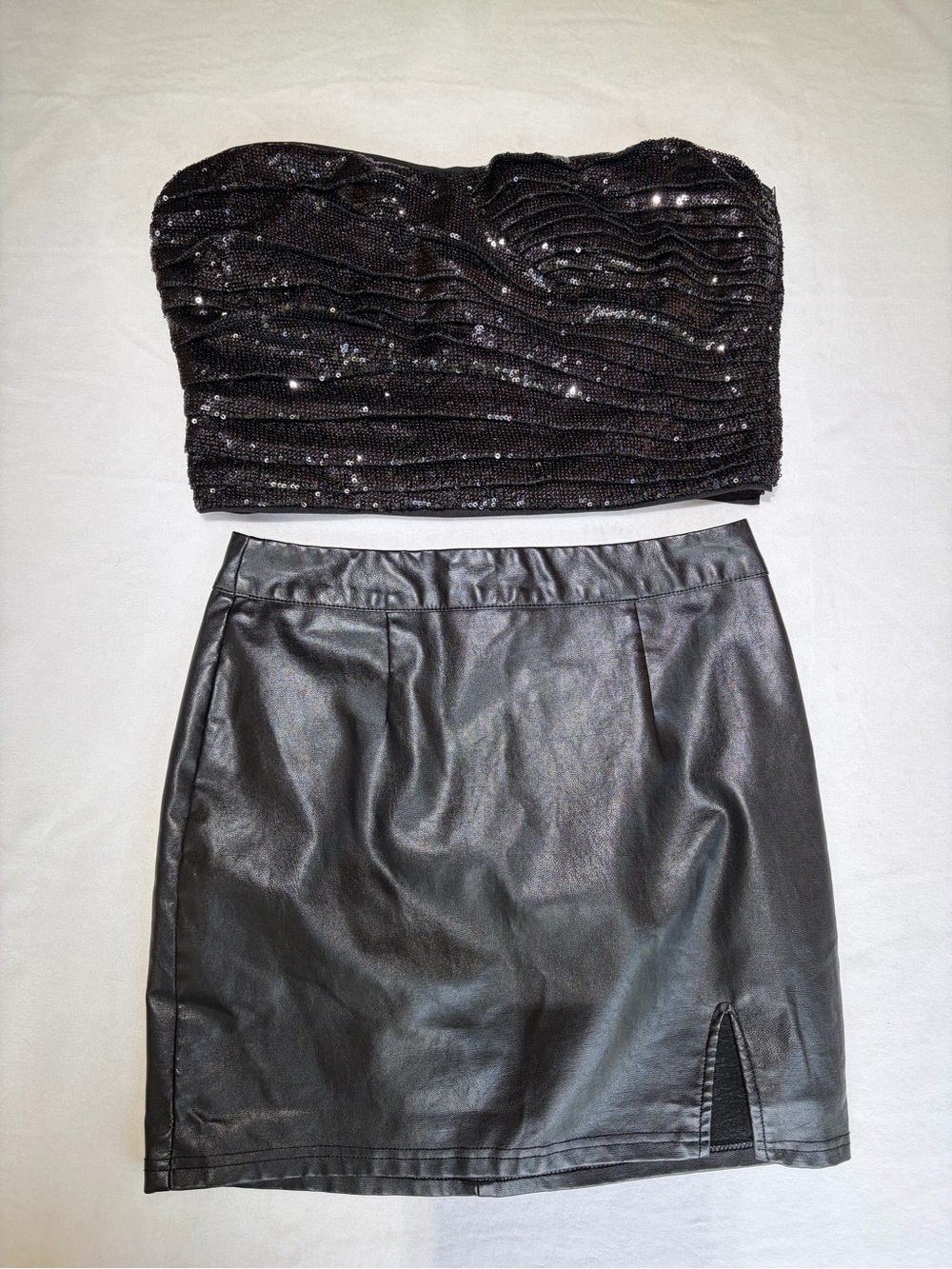 Y2K Going Out Club Sequin Strapless Tube Top Black Size Medium